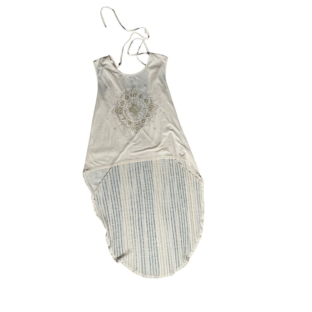 Miss Me Womens Beaded Mandala High Low Tank Top Cream Blue Striped Size M